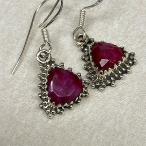 Elegant Silver and Red Triangle Earrings